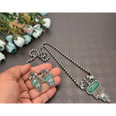 Akruti Collection Oxidised Plated Pota Stone Long Necklace Set
