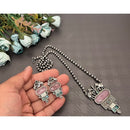 Akruti Collection Oxidised Plated Pota Stone Long Necklace Set