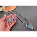 Akruti Collection Oxidised Plated Pota Stone Long Necklace Set