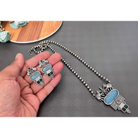 Akruti Collection Oxidised Plated Pota Stone Long Necklace Set