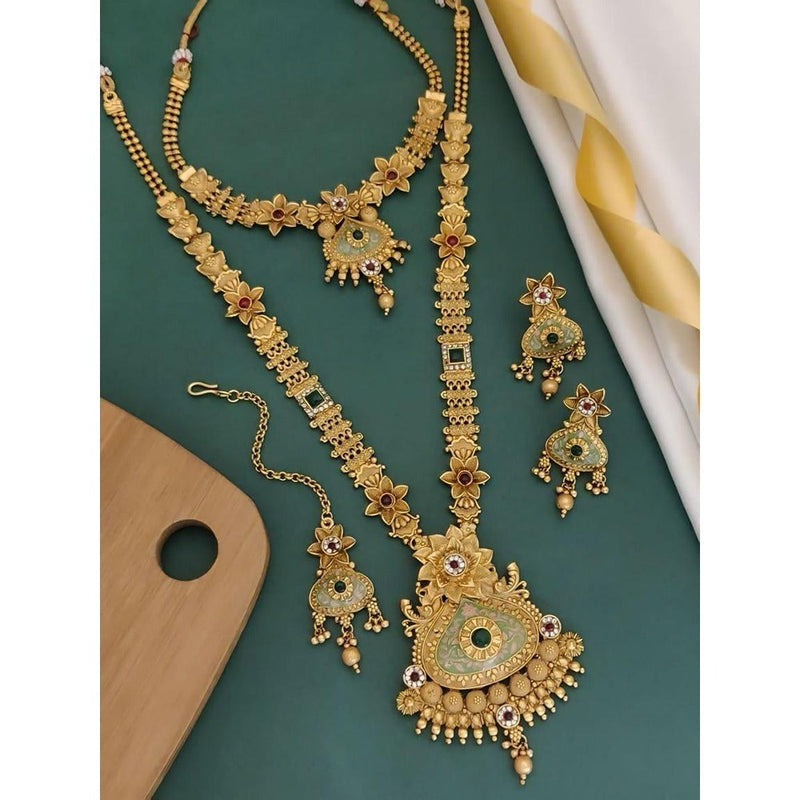 Akruti Collection Gold Plated Pota Stone Matte Finish Necklace Combo