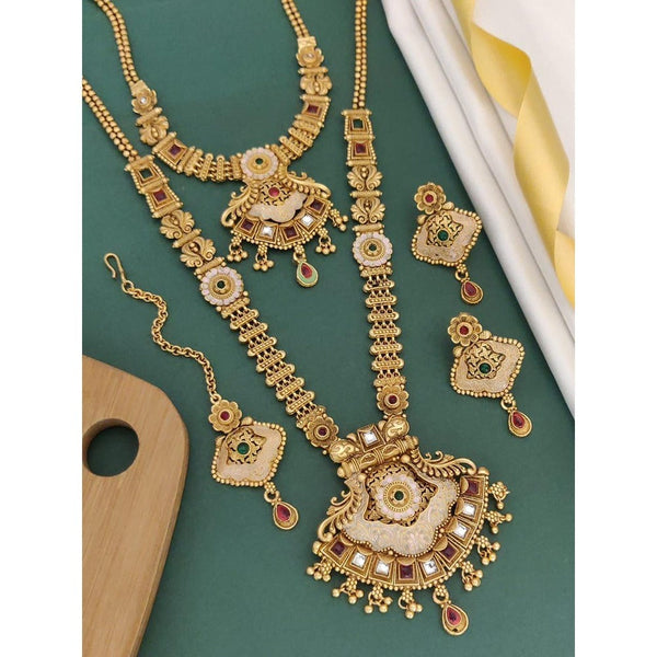 Akruti Collection Gold Plated Pota Stone Matte Finish Necklace Combo