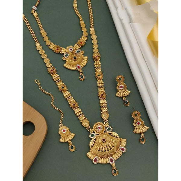 Akruti Collection Gold Plated Pota Stone Matte Finish Necklace Combo