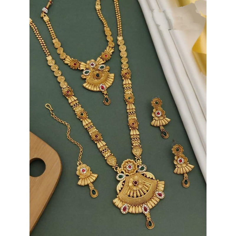 Akruti Collection Gold Plated Pota Stone Matte Finish Necklace Combo