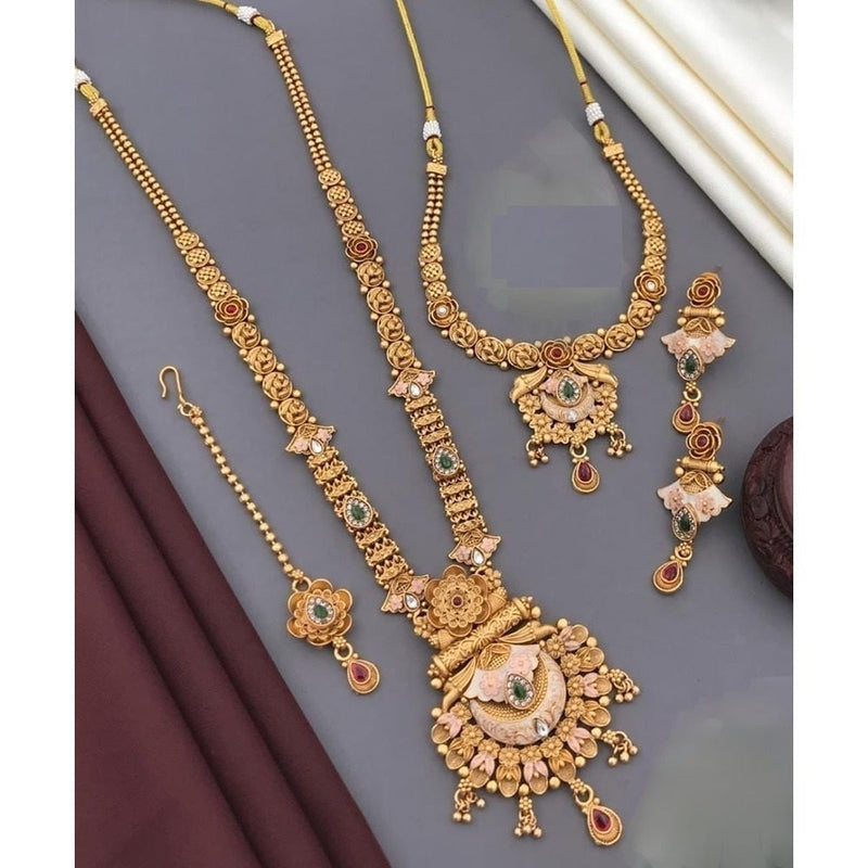 Akruti Collection Gold Plated Pota Stone Matte Finish Necklace Combo