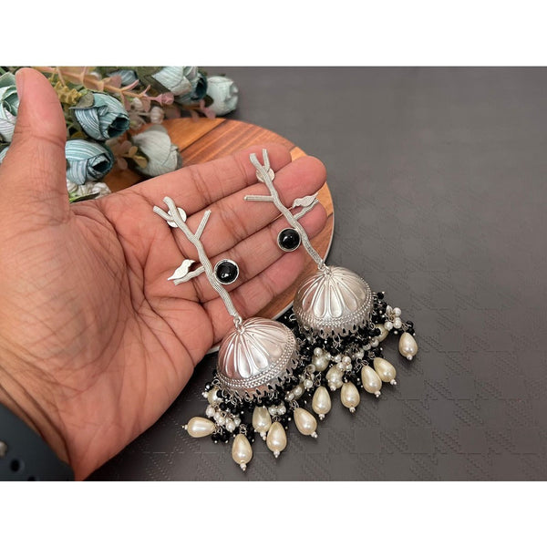 Akruti Collection Silver Plated Pota Stone Jhumki Earrings