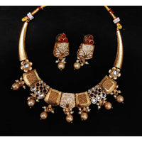 Akruti Collection Gold Plated Pota Stone Necklace Set