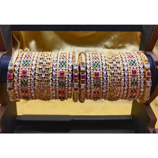 Akruti Collection Gold Plated Pearl And Kundan Bangle Set