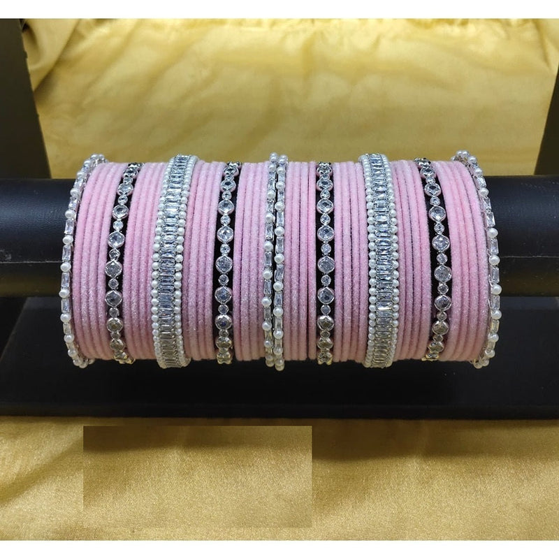 Akruti Collection Silver Plated AD And Velvet Bangle Set
