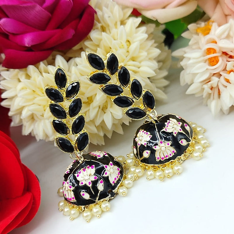 Akruti Collection Gold Plated Pota Stone And Meenakari Jhumki Earrings