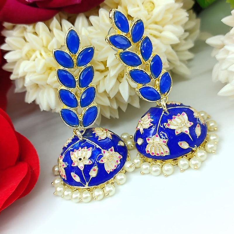 Akruti Collection Gold Plated Pota Stone And Meenakari Jhumki Earrings