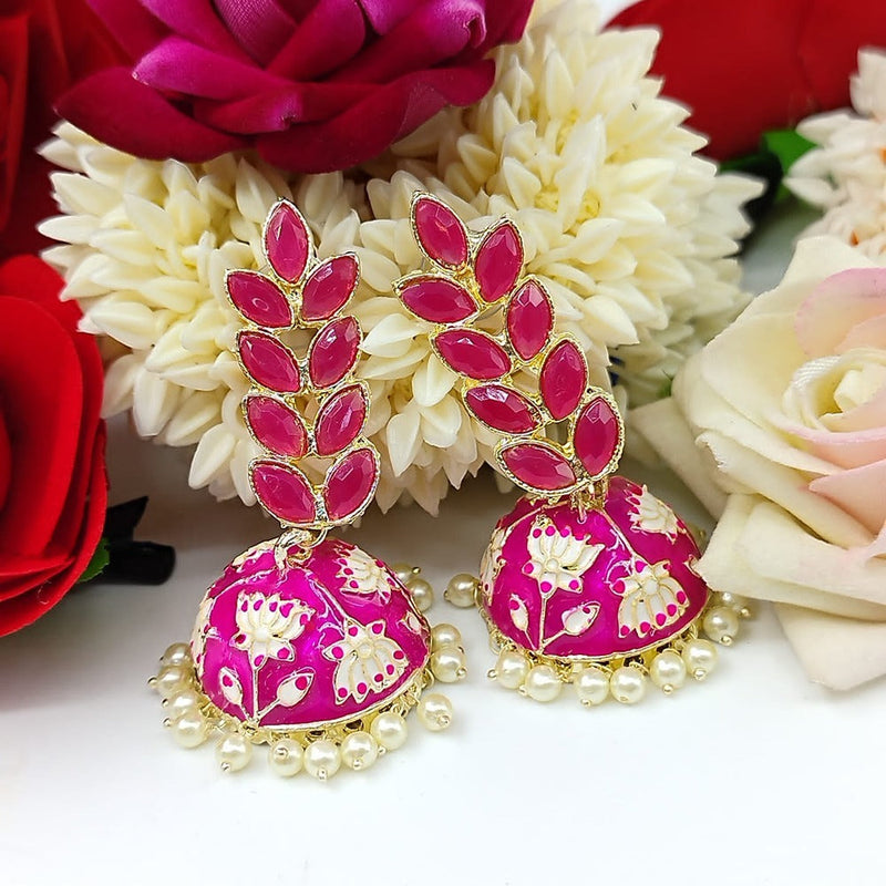 Akruti Collection Gold Plated Pota Stone And Meenakari Jhumki Earrings