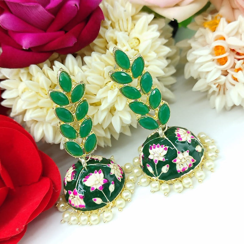 Akruti Collection Gold Plated Pota Stone And Meenakari Jhumki Earrings