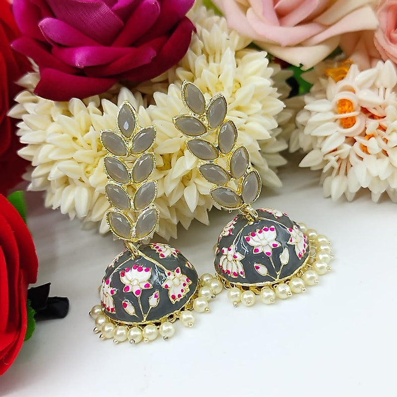 Akruti Collection Gold Plated Pota Stone And Meenakari Jhumki Earrings