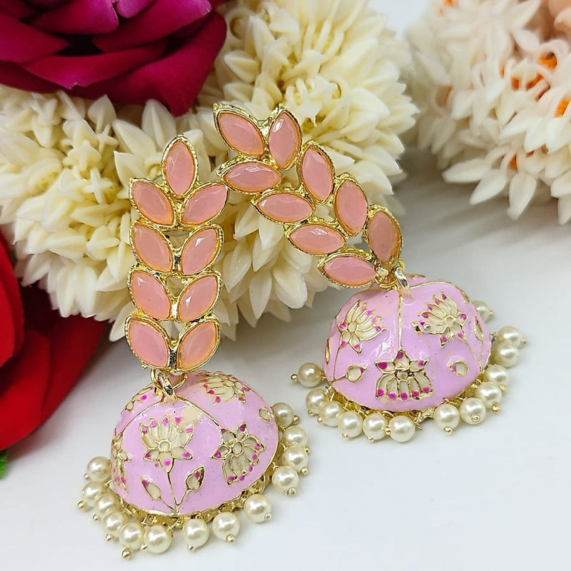 Akruti Collection Gold Plated Pota Stone And Meenakari Jhumki Earrings