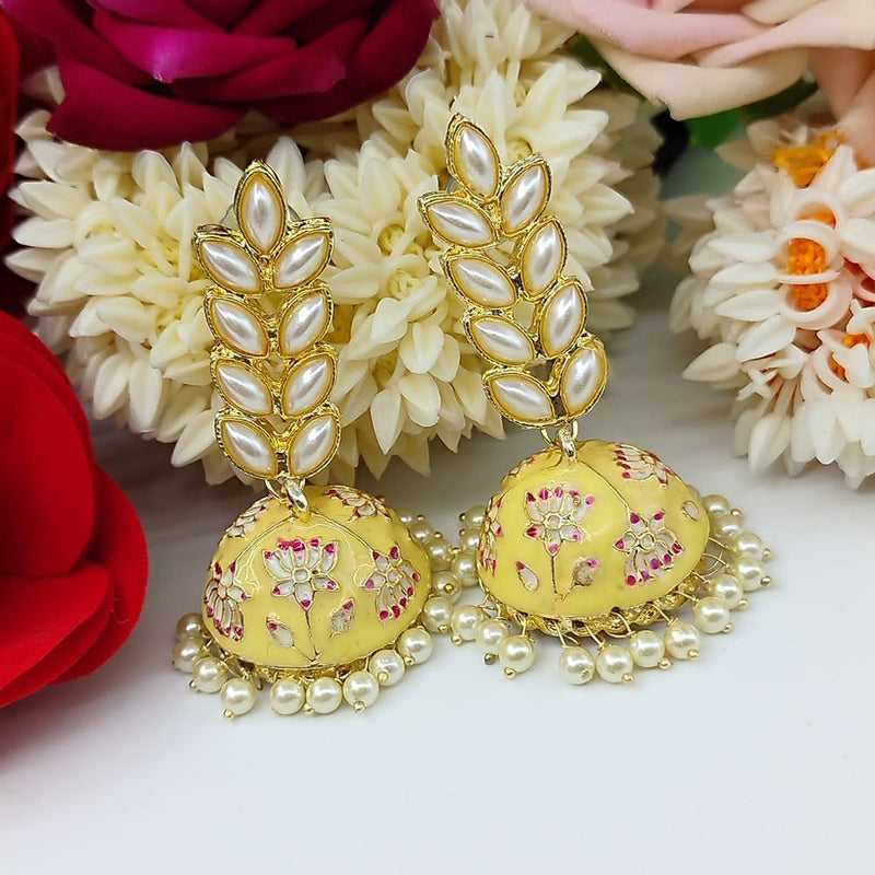 Akruti Collection Gold Plated Pota Stone And Meenakari Jhumki Earrings