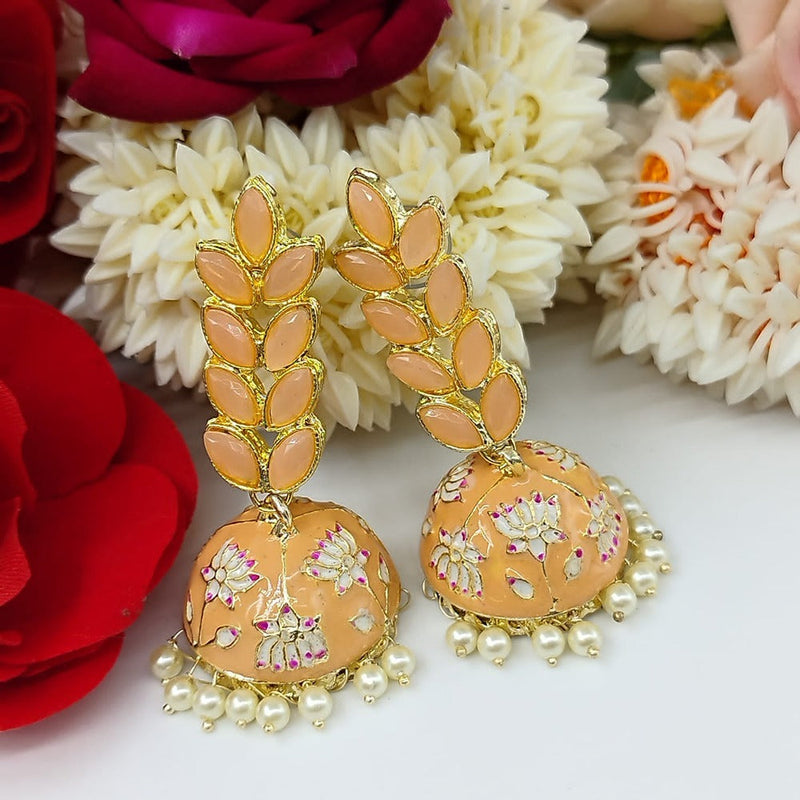 Akruti Collection Gold Plated Pota Stone And Meenakari Jhumki Earrings