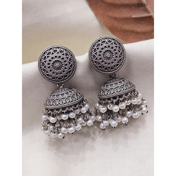Akruti Collection Oxidised Plated Pearl Jhumki Earrings