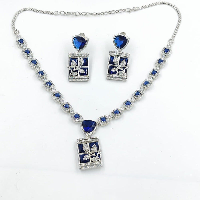 Akruti Collection Silver Plated AD Necklace Set