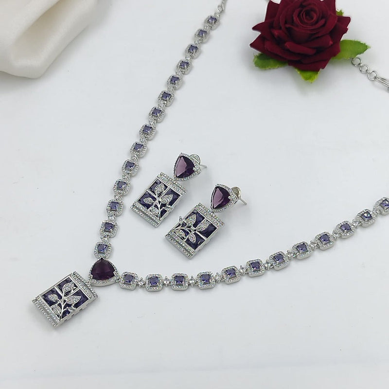 Akruti Collection Silver Plated AD Necklace Set