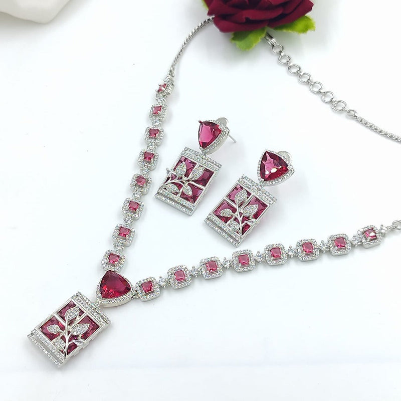 Akruti Collection Silver Plated AD Necklace Set