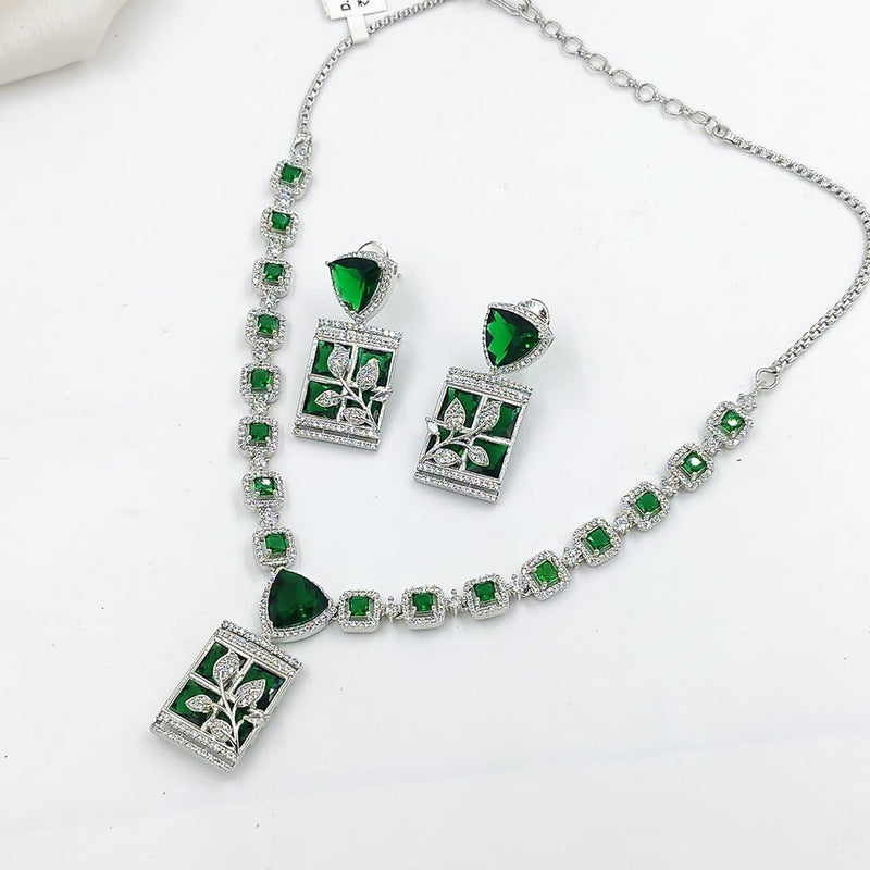 Akruti Collection Silver Plated AD Necklace Set