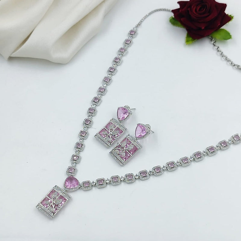 Akruti Collection Silver Plated AD Necklace Set