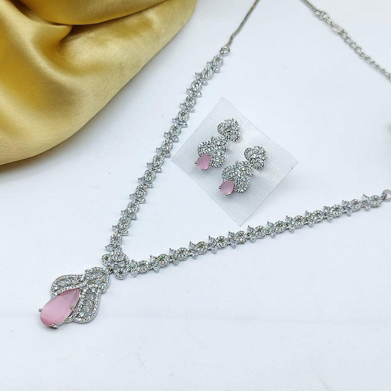 Akruti Collection Silver Plated AD Necklace Set