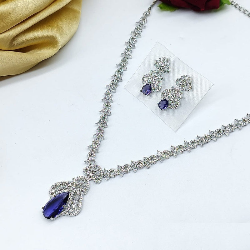 Akruti Collection Silver Plated AD Necklace Set