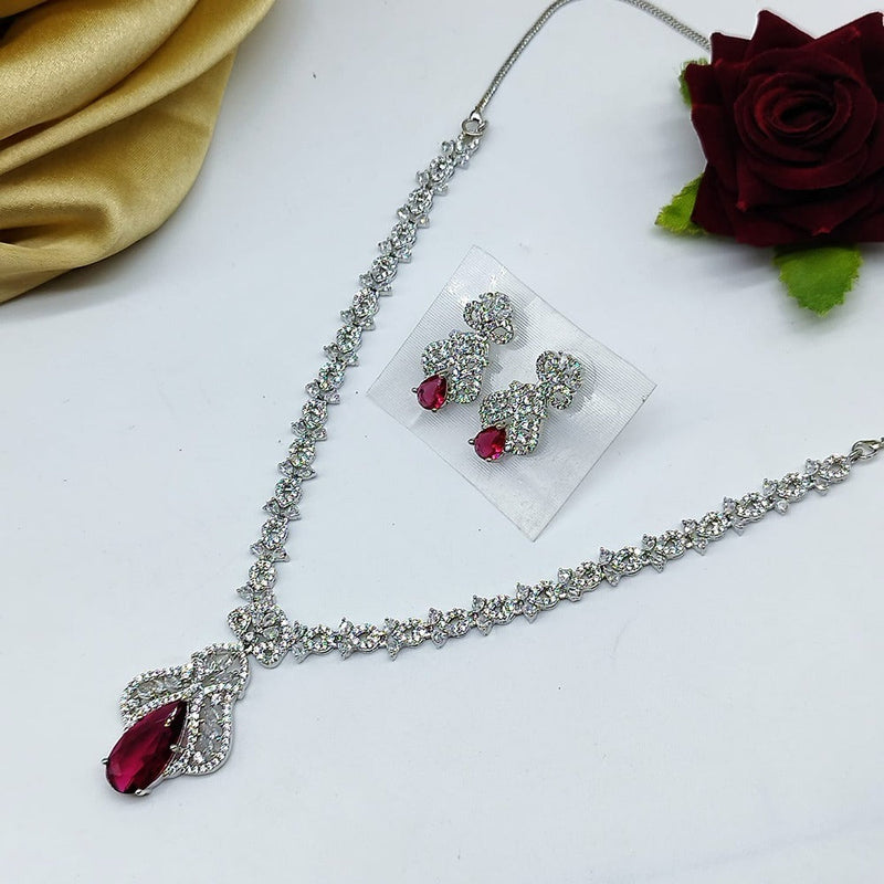 Akruti Collection Silver Plated AD Necklace Set