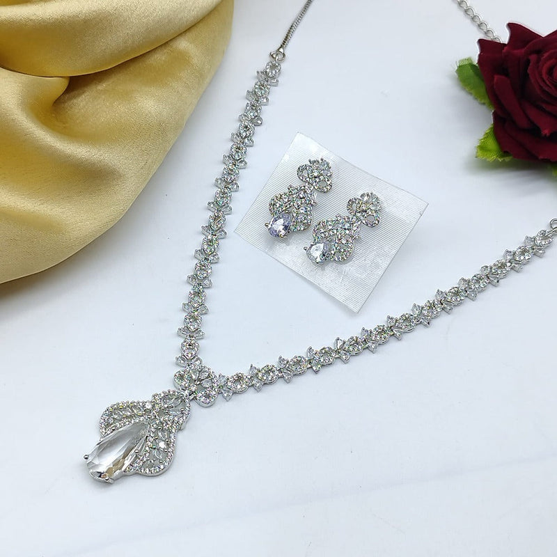 Akruti Collection Silver Plated AD Necklace Set