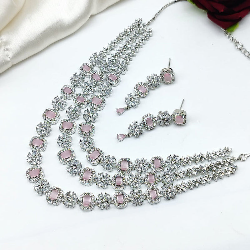 Akruti Collection Silver Plated AD Necklace Set