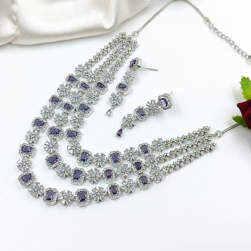 Akruti Collection Silver Plated AD Necklace Set