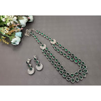 Akruti Collection Oxidised Plated Pota Stone Long Necklace Set