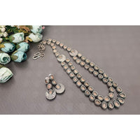 Akruti Collection Oxidised Plated Pota Stone Long Necklace Set