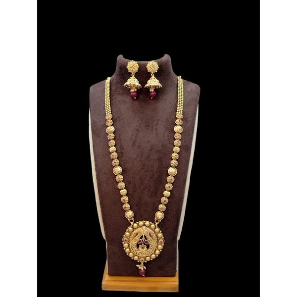 Akruti Collection Gold Plated Pota Stone  Long  Necklace Set