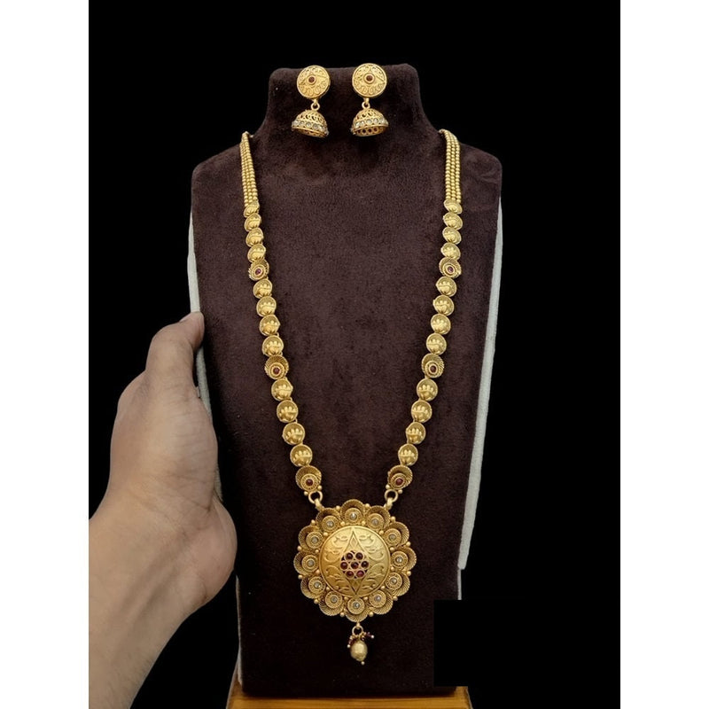 Akruti Collection Gold Plated Pota Stone  Long  Necklace Set