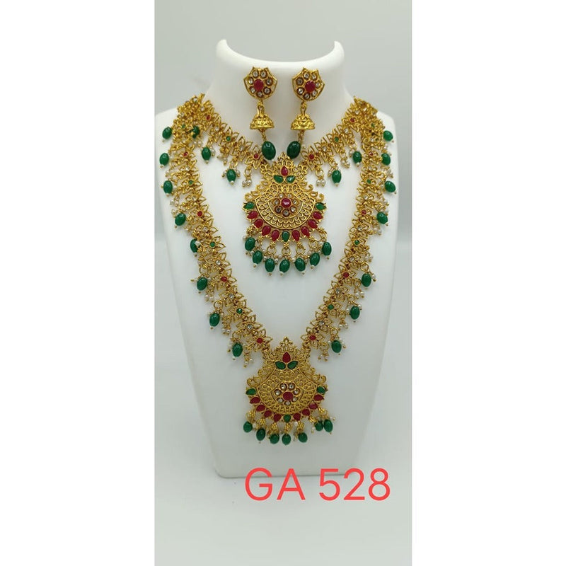 Akruti Collection Gold Plated Beads And Pota Stone Necklace Combo