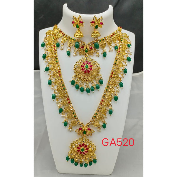 Akruti Collection Gold Plated Beads And Pota Stone Necklace Combo