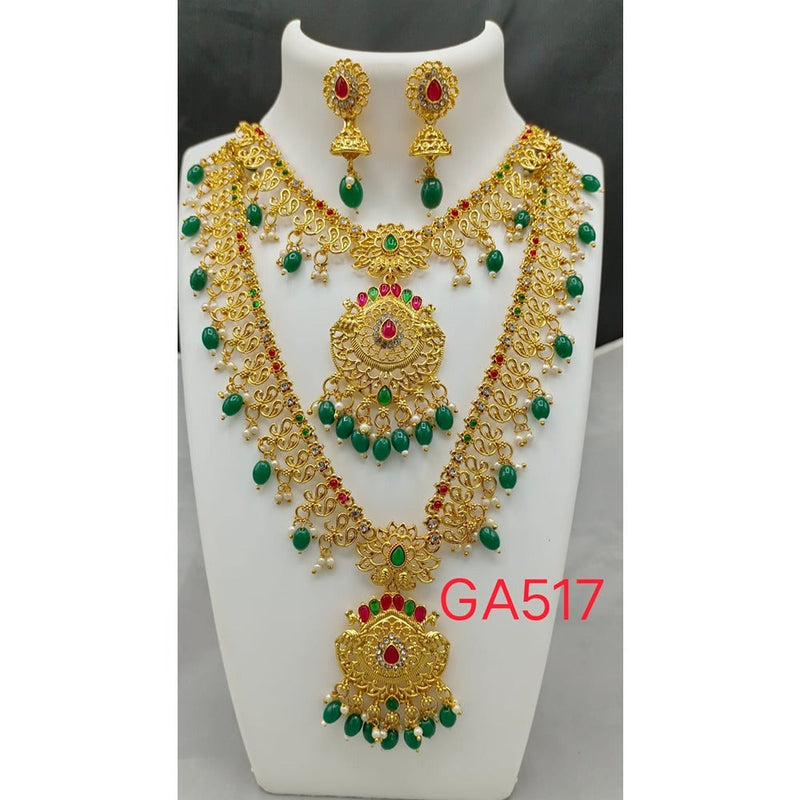 Akruti Collection Gold Plated Beads And Pota Stone Necklace Combo