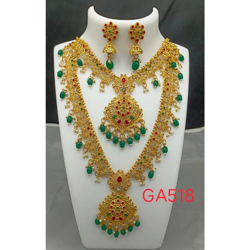 Akruti Collection Gold Plated Beads And Pota Stone Necklace Combo