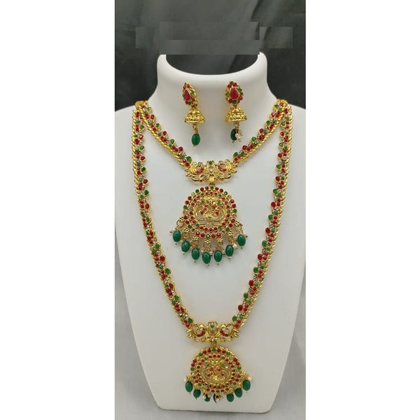 Akruti Collection Gold Plated Beads And Pota Stone Necklace Combo