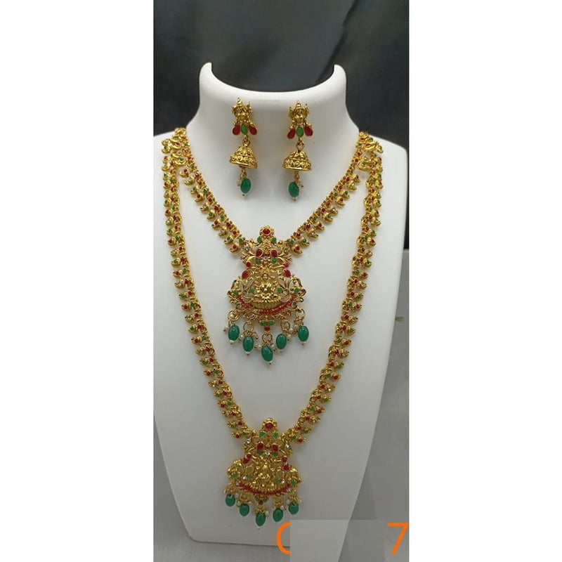 Akruti Collection Gold Plated Beads And Pota Stone Necklace Combo