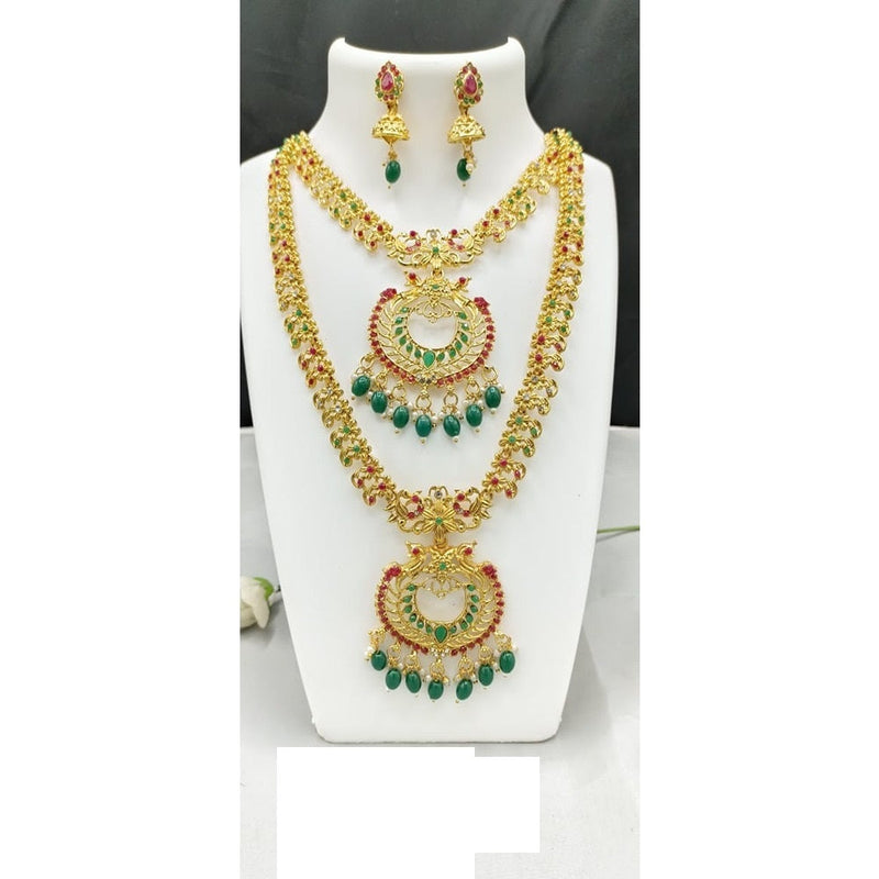 Akruti Collection Gold Plated Beads And Pota Stone Necklace Combo