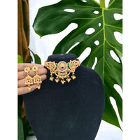 Akruti Collection Gold Plated Kundan Meenakari Choker Necklace Set