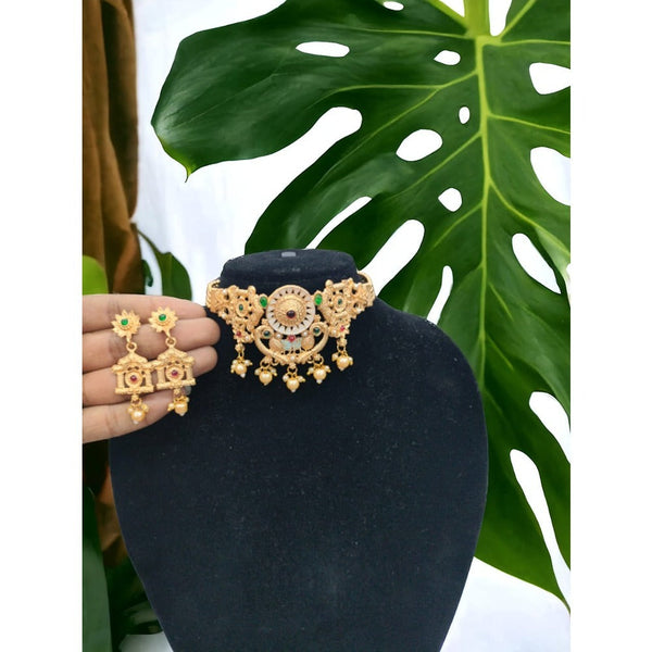 Akruti Collection Gold Plated Kundan Meenakari Choker Necklace Set