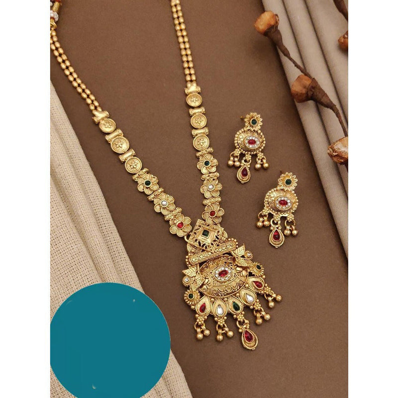 Akruti Collection Gold Plated Kundan Long Necklace Set