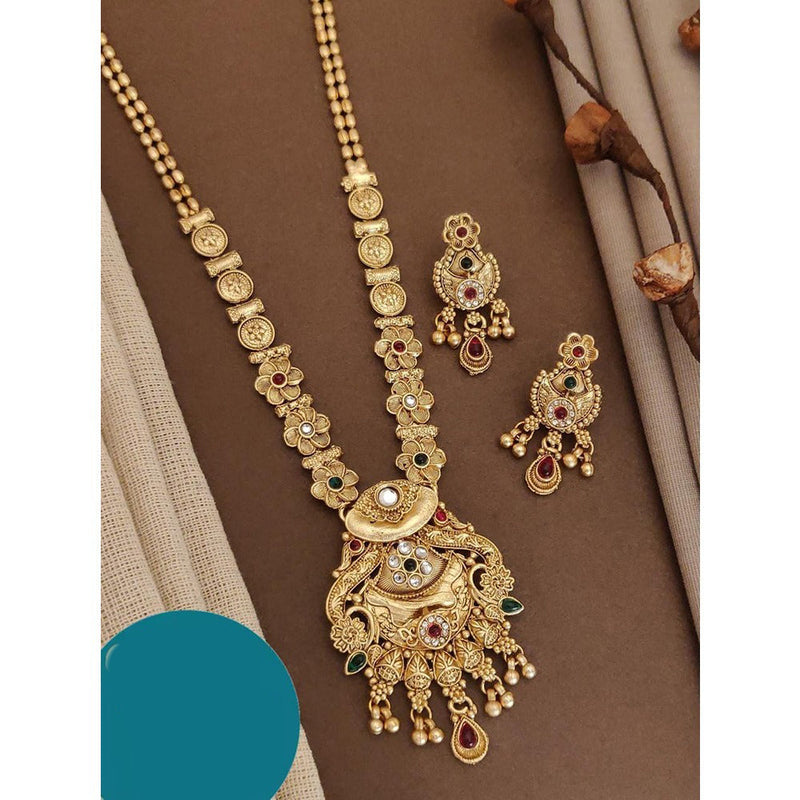 Akruti Collection Gold Plated Kundan Long Necklace Set