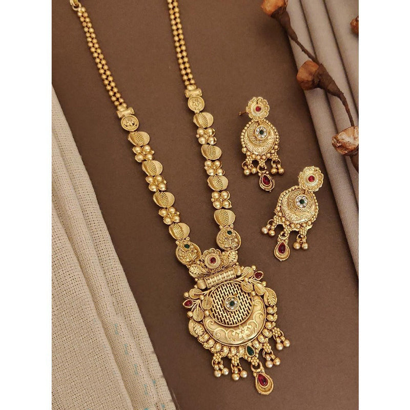 Akruti Collection Gold Plated Kundan Long Necklace Set