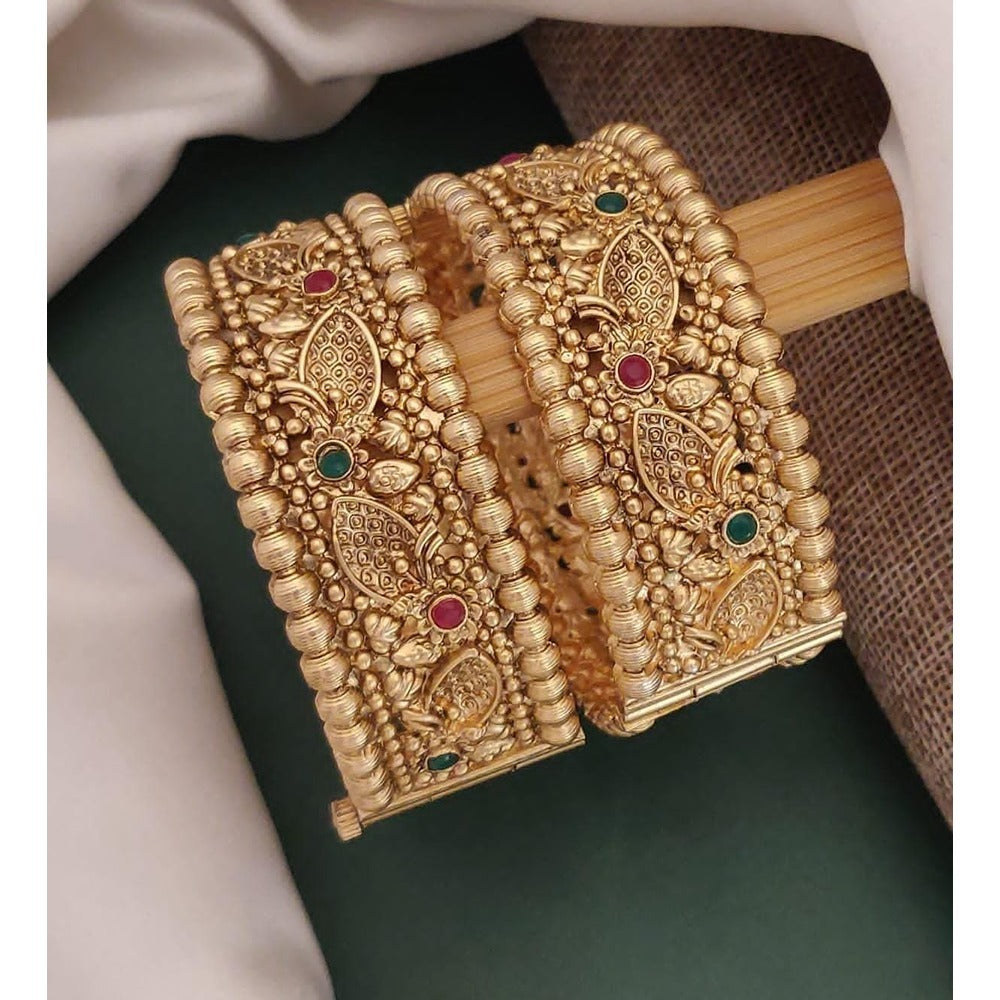 Akruti Collection Gold Plated Pota Stone Openable Kada